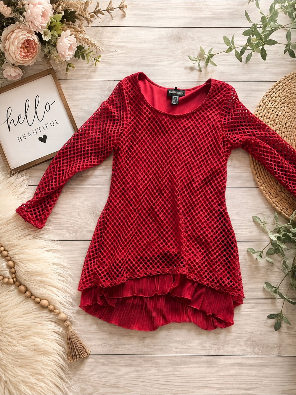 Frank Lyman Design red tunic blouse top size 10